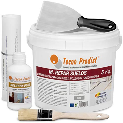 M-REPAR SUELOS de Tecno Prodist (5 Kg + Kit) – Mortero de reparación suelos hormigón o cemento, incluso con tráfico rodado (transitable por vehículos en 2 horas)
