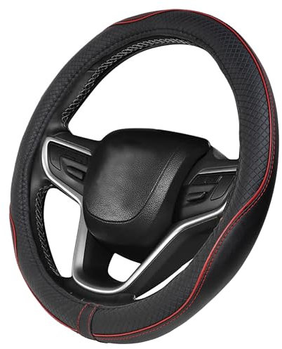 CAR PASSION Coprivolante Auto Universale in Microfibra Antiscivolo, Resistente ed Elastico - Design Sportivo per Volanti 37-38 cm - Comodo e Facile da Installare (Rosso/Nero)