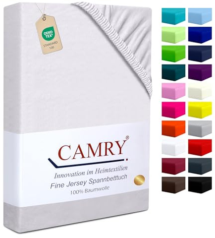 Camry Spannbettlaken Topper 180x200cm Silber Baumwolle Bettlaken Jersey Spannbetttuch Oeko-Tex 100