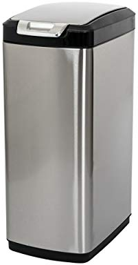 Addis 30 Litre Slim Rectangular Waste Dustbin with Push Button Soft Opening, Stainless Steel and Black