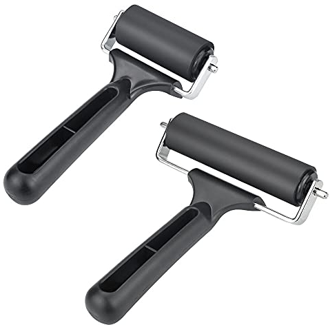 TANCUDER 2 Stück Gummiwalze Linolwalze Schwarz Linolfarbwalze mit Griff Basteln Gummiroller 11cm Andrückroller für Blockdruck Stanzwerkzeuge Rutschfeste Bandkonstruktionswerkzeuge (2 Modelle)