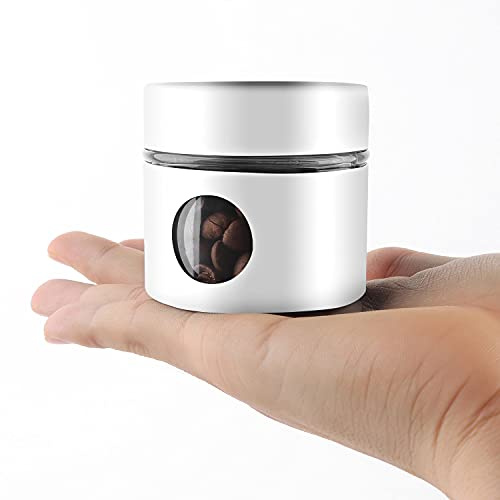 SIPLIV Kaffeedose, Reisedose, Mini-Frischhaltedose, luftdicht, Edelstahl und Glas, ideal für Kaffeebohnen und Kaffeesatz, Weiß, 40 ml