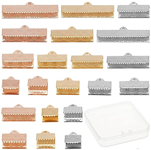 SUNNYCLUE 1 Box 42 Stück 7 Stile Quetschklemmen Enden Band Armband Schnur Endverschluss Edelstahl Verschlussverschlüsse Für Leder Lesezeichen Pinch Making Findings Bastelbedarf 3 Farben