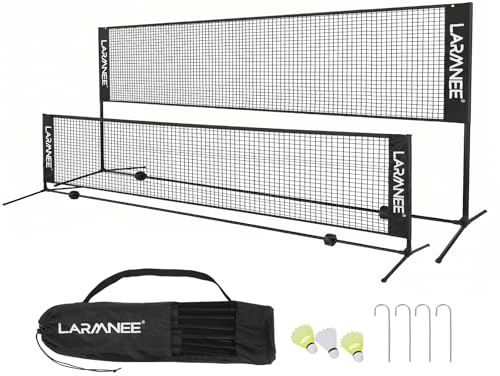 Rete da Badminton, Rete da Tennis, Regolabile in 3 Altezze, Portatile e Pieghevole, Set di Esercizio con Rete, Supporto di Ferro e Borsa di Trasporto EHS05BN02