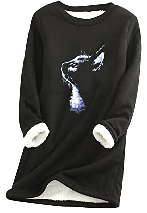 YMING Femmes Casual Sweat Ras du Cou Pull en Peluche À Manches Longues Tops Blouses Noir XXL