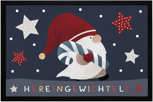 MoonWorks® Fußmatte Weihnachten Wichtel Hereingewichtelt Wintermotiv Sterne Gnomes Zwerge rutschfest & waschbar Schwarz 60x40cm
