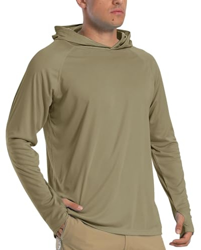 TACVASEN Felpa Uomo con Cappuccio UPF 50+ Protezione Solare T Shirt Uomo Maniche Lunghe Maglietta Antisudore Maglia Trekking Sport, Ciano Opaco L