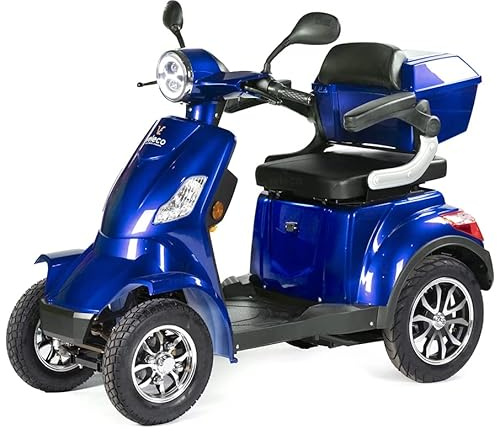 VELECO FASTER LIT-ION - Mobilitätsroller mit 4 Rädern – komplett montiert und fahrbereit – herausnehmbarer Lithium-Ionen-Akku – stabil und sicher – Alarm – geräumiger Stauraum - Vierrad (BLAU)