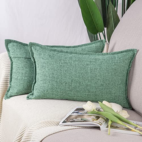 Madizz 2er Set Polyester- Leinen Kissenbezügen Weiche dekorative Kissenbezüge für Sofa Schlafzimmer Kissenhülle Grün 30x50 cm Rechteckig