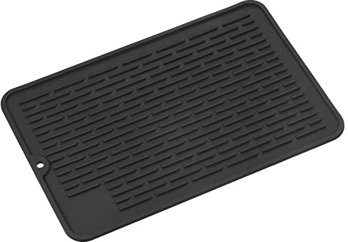 sourcing map Silicone Dish Drying Mat Set, 11.8 x 7.9 Dish Drain Pad Heat Resistant Suitable for Kitchen Counter, Fridge, Drawer-Black