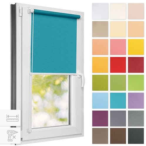 Estika Rollo für Fenster ohne Bohren - 30cm x 120cm - Blaue Lagune - 25 Stofffarben, Klemmfix Montage, Fensterrollos für innen, Sichtschutz für Fenster und Balkontür (30 cm Stoffbreite)