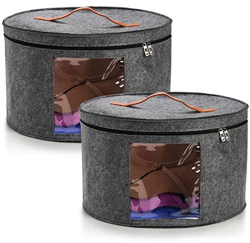SOUJOY 2 Stück Hut-Aufbewahrungsbox, 43 x 26 cm, faltbare Filz-Hutbox mit Deckel, Reiseetui, Kleidung, Aufbewahrungsbehälter, runder Hut-Organizer für Männer und Frauen, Stofftier, Spielzeug