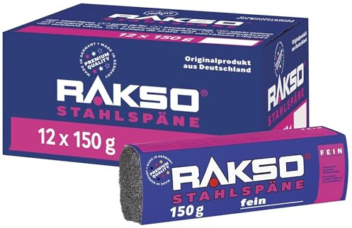 RAKSO Stahlspäne fein - 1,8 kg, 12 Banderolen à 150g, schleift offenporiges Holz, entfernt sehr grobe Verschmutzungen, Dämm -, Filtermaterial