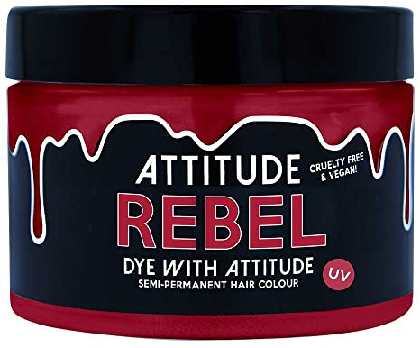 Attitude Semi-permanentes Haarfärbemittel l farbcreme für Cosplay, Karneval oder eine Mottoparty | Hairdye haarfarbe in UV Rot I VEGAN l Rebel UV Rot 135ML | Mischbare Tönungen