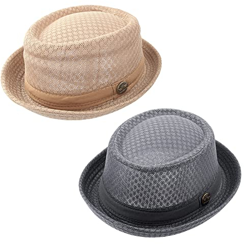 ZffXH Pork Pie Mesh Porkpie Hut Atmungsaktiv Weiche Strandkappe Sommer Heisenberg Fedora Hut für Männer Frauen