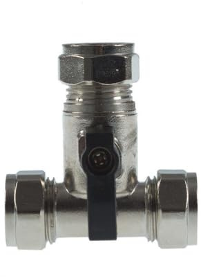 NPH Lever 15mm Large Bore Tee Isolation Valve- Chrome Plated - Full Flow