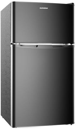 BANGSON 3.2 CU.FT Mini Fridge with Freezer Bedroom, 2 Door Office Small Refrigerator, Quiet Compact Fridge for Home, Dorm, Apartment, Garage, RV, Adjustable Thermostat, Low Noise, Black