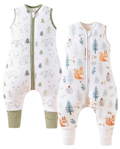 Chilsuessy 2er Pack Baby Schlafsack mit Beinen und Füßen - 2.5 Tog Winter Ganzjahres Unisex - Eichhörnchen + Waldbär, 80cm/Baby Höhe 85-95cm