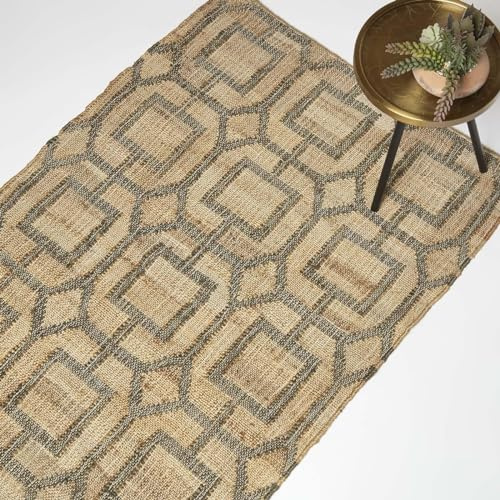Homescapes Tiran Jute-Teppich 90x150 cm, Flachgewebe-Teppich beige-grau Gemustert, Teppich geometrisch