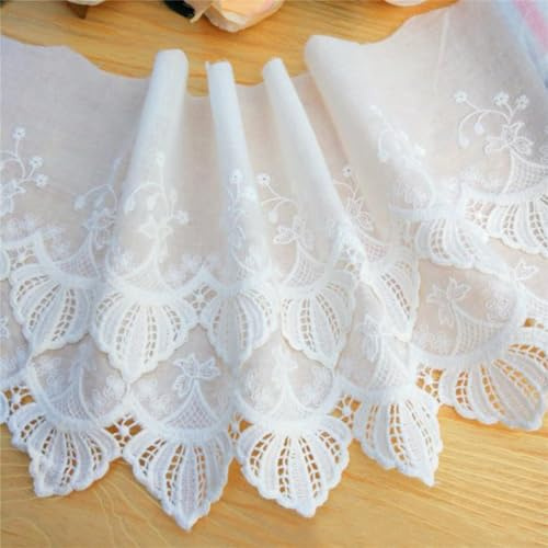 HIQIU 2 Yards Baumwolle Blumen Spitzenbesatz Stickerei Spitzenborte Stoff DIY Nähen Kleid Bekleidung Vorhang Rand Trim Dekor Breite 18cm