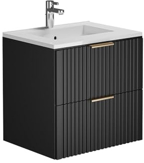 Vente-unique-Waschbeckenunterschrank hängend mit Einbauwaschbecken - Streifenoptik - Schwarz - 60 cm - ZEVARA