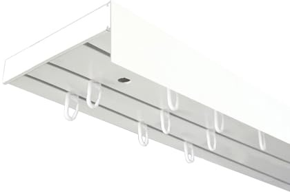 SN Deco - Vorhangschiene SH Set 3-läufig, Gardinenschiene, vorgebohrt, m. Blende weiß 5cm, Komplettes Zubehör und Röllchen (Schiene Weiß, Blende Weiß, 120 cm)
