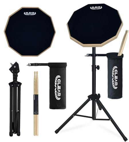 GLEAM Schlagzeug-Übungspad mit Eisentrommelständer Set, 30,5 cm Silent Practice Pad Kit mit Drumsticks, Drumstick Halter, geeignet für Anfänger, Schwarz