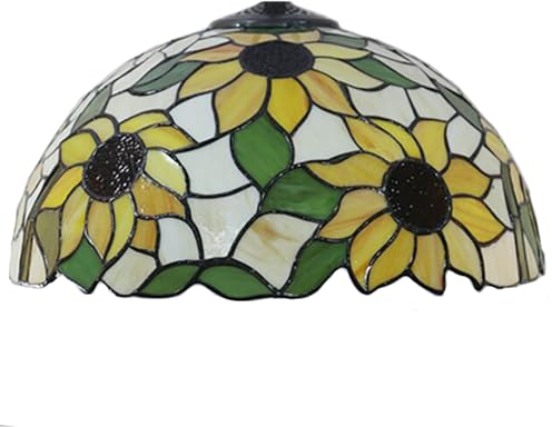 AIBOTY 16 Zoll Sonnenblume Lampenschirm Ersatz nur, Vintage Tiffany Stil gelb grün Glasmalerei Lampe Zubehör für Tischlampe Nachttischlampe Deckenleuchte Stehlampe