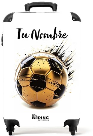 NoBoringSuitcases.com Kinderkoffer Personalisiert, Kinder Reisekoffer, Hartschalenkoffer Klein, Handgepäck Koffer 55x40x20 cm (Goldener Fußball - Weiß)