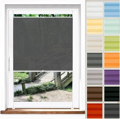 Plisseerollo Faltrollo Plissee Ohne Bohren 58 x 95 cm, Plissee Ohne Bohren Nach Maß, Plissee Ohne Bohren Zum Klemmen, Plissee Sonnenschutz Fenster, für Fenster & Tür, Grau