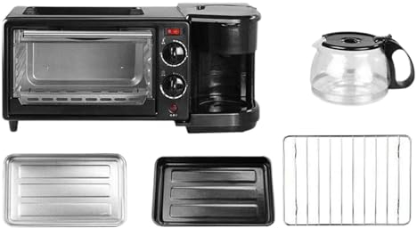perfk Máquina de Desayuno 3 en 1, Horno, máquina de Desayuno, pequeños electrodomésticos de Cocina, Plancha Antiadherente, Incluye cafetera para sándwich de, Negro