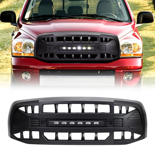 AMERICAN MODIFIED Armor Grille with LED Off-Road Lights Compatible with 2006 to 2008 Dodge Ram 1500 2006 to 2009 Ram 2500/3500 Models, Matte Black