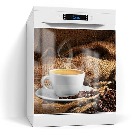 DEQORI Magnetfolie für Spülmaschine 60x60 cm | Motiv Espresso Eleganz | dekorative Magnetmatte Geschirrspüler Schutz | Magnet Deko-Folie selbstklebend, magnetisch & beschreibbar