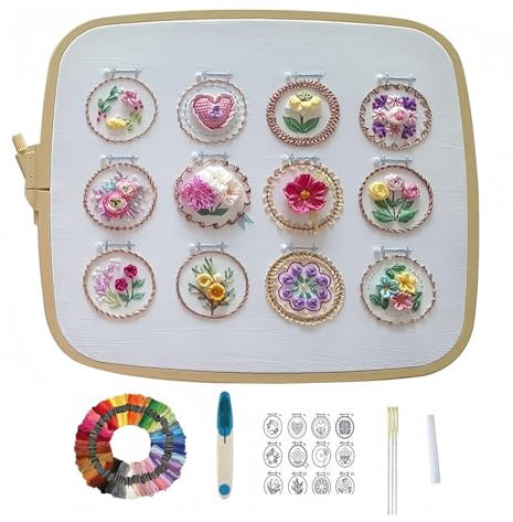 Nähset, 3D-Blumenstickerei-Set mit Muster, handgefertigt, kleiner Blumenrahmen, Stickerei-Starter-Set für Damen