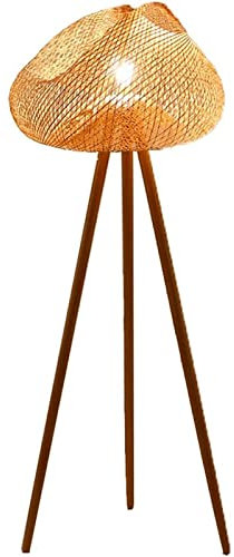 ZXXDSMYF Lámpara de pie Elegante, Moderna, con trípode y Pantalla de bambú, lámpara Alta de Madera, lámpara de Esquina con Almacenamiento Distintivo