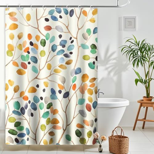 Jokureao Duschvorhang mit Blumenmuster, Duschvorhang 180X200cm Texti, Wasserdicht Duschvorhang, Duschvorhang-Set mit Vorhanghaken, Waschbar Badevorhang für Badewanne Badezimmer