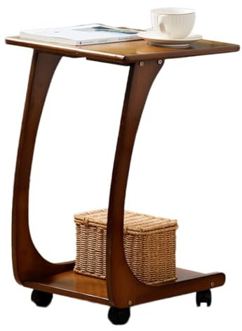 Table d'appoint en Bois Massif avec roulettes, Table d'appoint en Forme de C, Table à Plateau TV, Table de lit à Plateau Roulant avec Rangement, Table de canapé coulissante en Dessous pour p