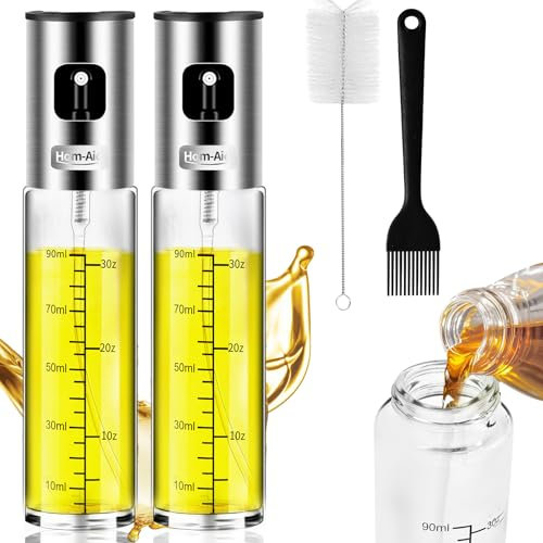 Hom-Aid Ölsprüher zum Kochen, Öl Sprühflasche,Weitmundglasflasche, Kein Trichter Erforderlich,Olivenöl Ölspray,Sprühflasche Öl Für Salat,Grill, Backen, Heißluftfritteuse, BBQ (2er-Packung)