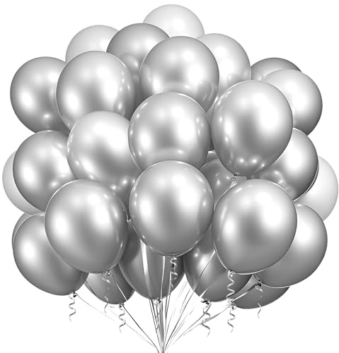 Ghoietv Silberne Ballons 100 Stück, 12 Zoll, Latex, Partydekoration, Geburtstag, Hochzeit, Jubiläum, Abschlussfeier, Babyparty, Junggesellinnenabschied