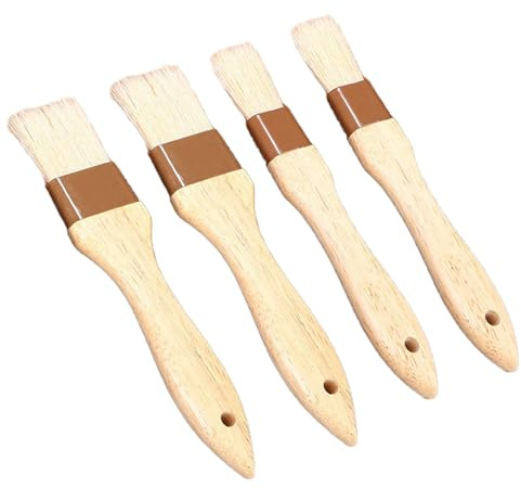 IUSOT 4pcs Pastry Brushes, Boar Bristle Basting Brush for BBQ, Oil, Egg Wash, and Marinade Sauce, Oil Brush for Cooking, Pastry, Baking, and Spreading Sauces (Small + Medium)