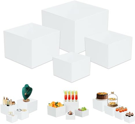 BigKing Juego de 4 soportes para tartas elegantes, de acrílico blanco, apilables para stand de boda, expositores y decoraciones, soportes buffet para postres, objetos de colección