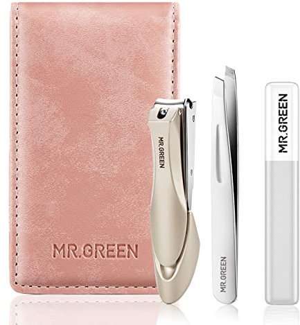 MR.GREEN Tagliaunghie set anti-spruzzo, con lima e pinzette, pratico kit professionale per la cura delle unghie con custodia in pelle