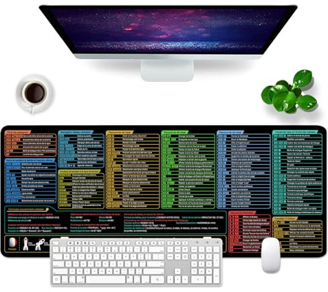 Excel Shortcuts Tapis de souris Noir Sous-main XL Grand tapis de souris de jeu Mémo Bureau Mat Clavier Mouse Mat (Français)