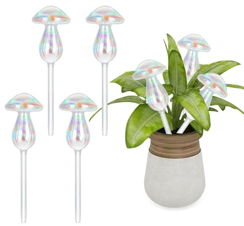 FUYTSUO 4 Pièces Champignons Boules D'irrigation, Arrosage Goutte à Goutte, Boule Auto-Arrosage en Verre Coloré, Boules D'irrigation pour Plantes, Globe D'arrosage Automatique Arrosage Automatique