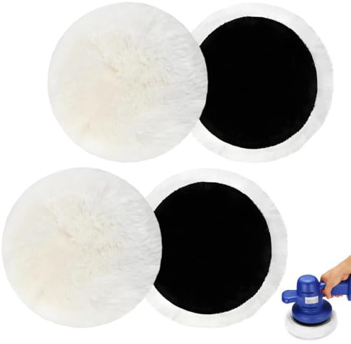 Polierpads Polieraufsatz,Polierpads 125mm 4 Stück Polieraufsatz Kompatibel mit Bosch Exzenterschleifer, Lammwolle Polierscheiben Polierpads Polierhauben für Exzenterschleifer für Auto, Korkböden usw
