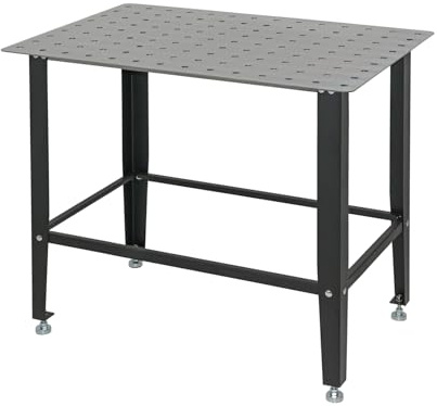 TRUTZHOLM Schweißtisch 91,5 x 61 x 80 cm Stahl pulverbeschichtet rostfrei 3 mm Lochplatte galvanisch verzinkt D16 Lochsystem Lochraster 9x14 Tragkraft 200 kg höhenverstellbare Füße Mattschwarz