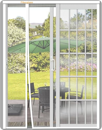 Risareyi Vändbart magnetiskt myggnät 120 x 270 cm, vitt glasfibernät, sidoöppning gardin insektsdörr balkongfönster, automatisk stängning