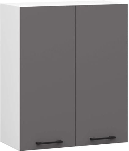AKORD Küchen-Hängeschrank OLIWIA H720 60 cm mit 2 Türen | Küchenschränke | Geräumig | Für kleine Küche | Für eine Küchenzeile | Als Teil eines Sets | B60 x H72 x T30 cm | 16,45 kg | Weiß & Graphitgrau