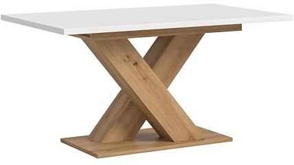 furnling Esszimmertisch Moto, Tischplatte in weiß, X-Fußgestell in Artisan, von 150 cm auf 190 cm ausziehbar, melamin beschichtet