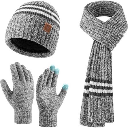 OZERO Mütze Schal Handschuhe Set Herren & Damen Touchscreen Winter | Weiches Fleecefutter, 200 cm Länge, Ohrenschutz & Touch für Pendeln im Winter
